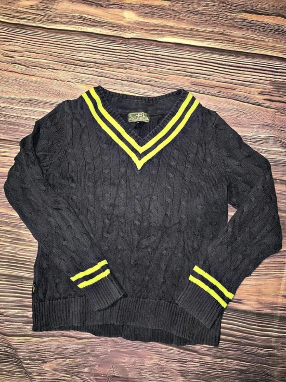 Lauren Ralph Lauren V-Neck Sweater Black Size Large Like New